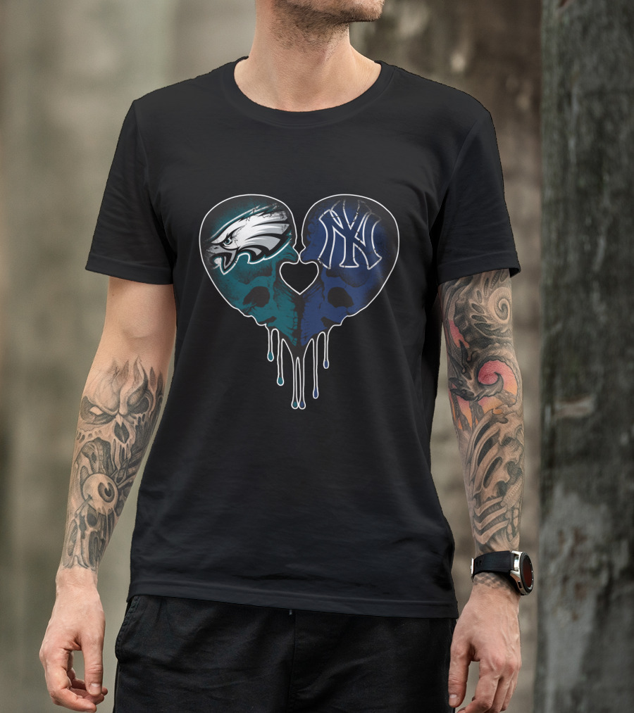 Eagles Yankees Skull Love Heart Drip T-Shirt