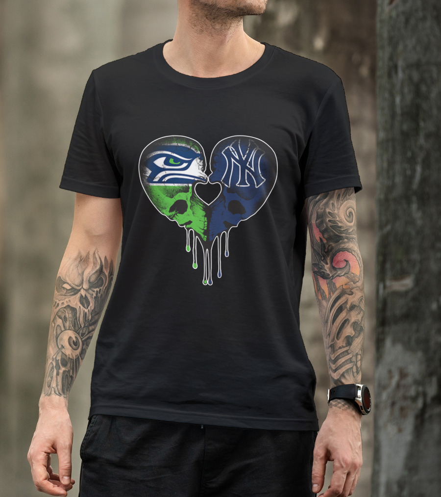 Seahawks Yankees Heart Skull Love T-Shirt