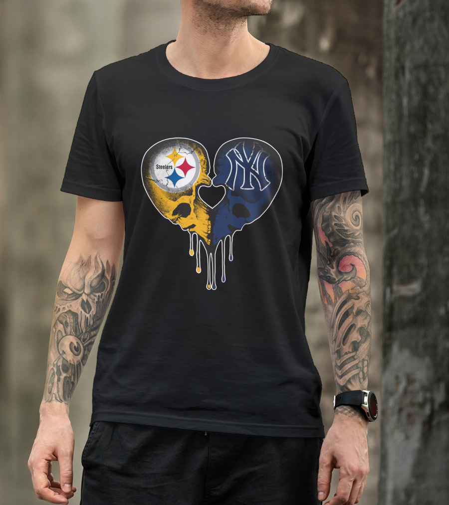 Steelers Yankees Skull Heart Fusion Love T-Shirt
