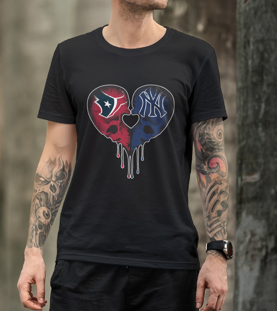Texans Yankees Skull Heart T-Shirt