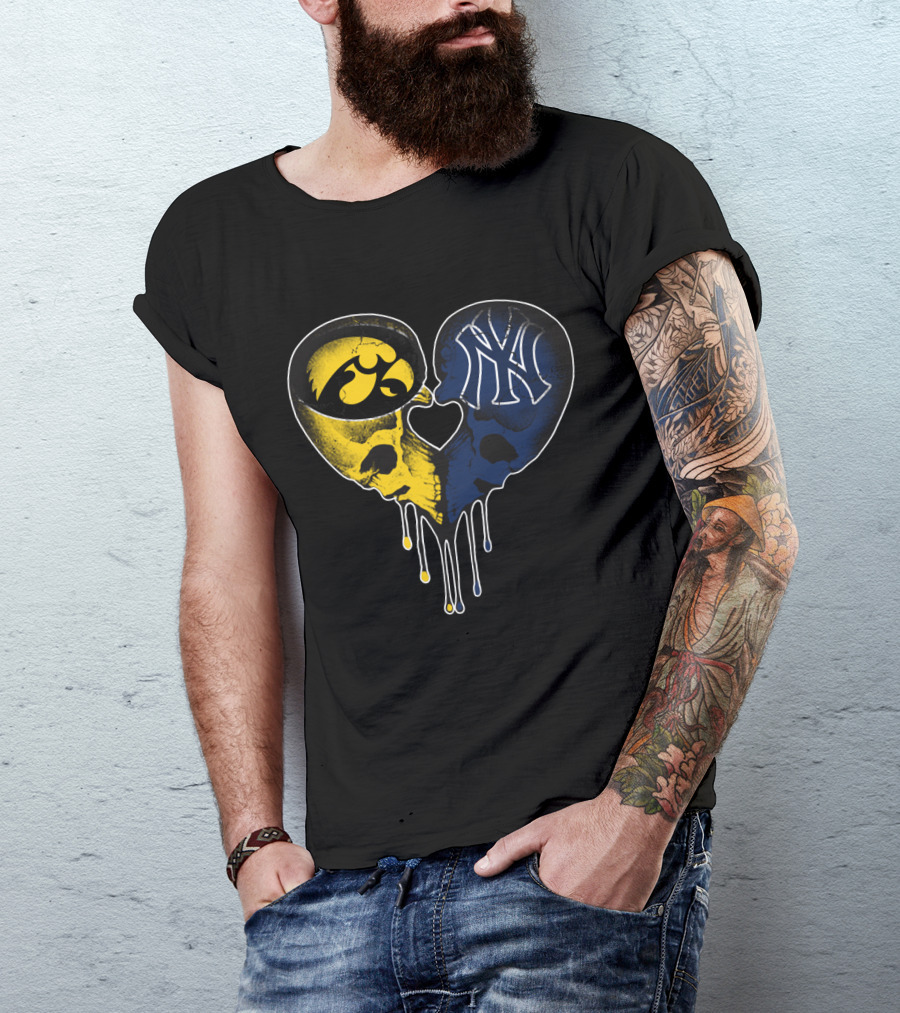 Hawkeyes Yankees Skull Heart Fusion T-Shirt