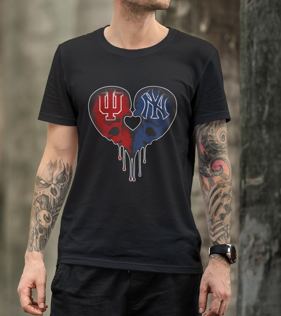 Yankees Hoosiers Skull Heart Dripping Love T-Shirt