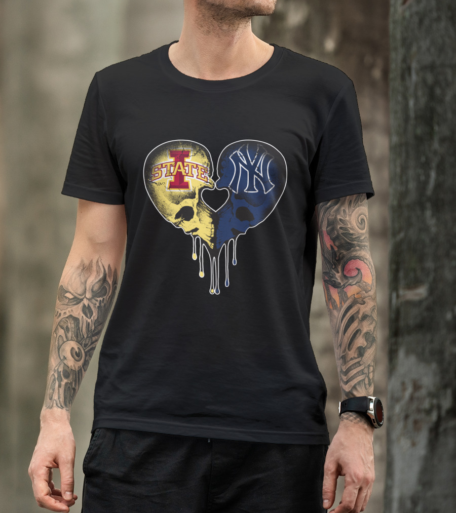 Yankees Iowa State Split Skull Heart Love T-Shirt