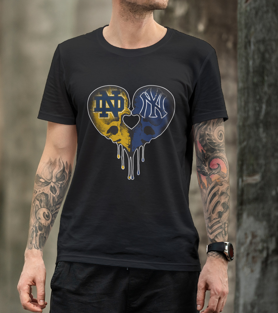 Notre Dame Yankees Dripping Skull Heart Love T-Shirt