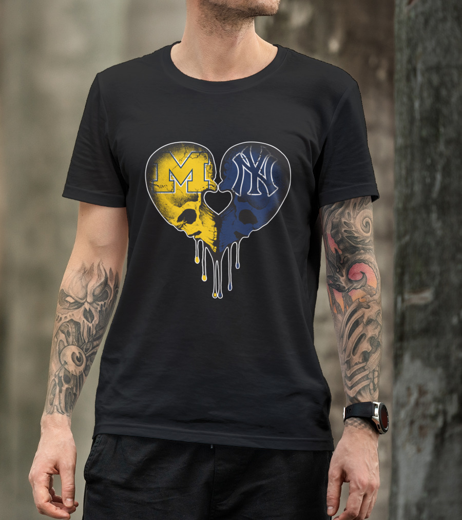 Michigan Yankees Skull Heart Love T-Shirt