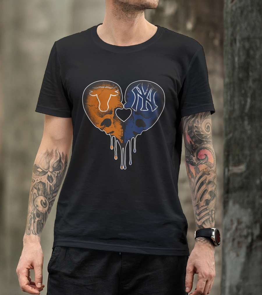 Longhorn Yankees Skull Heart Love T-Shirt