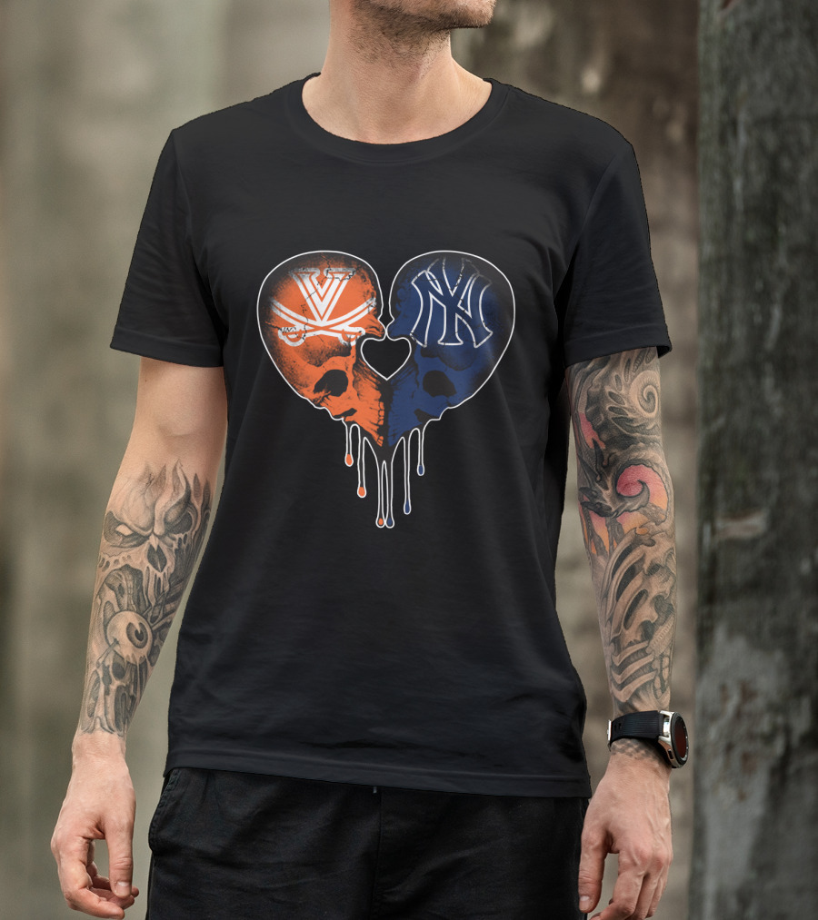 Yankees Cavaliers Skull Heart Fusion T-Shirt