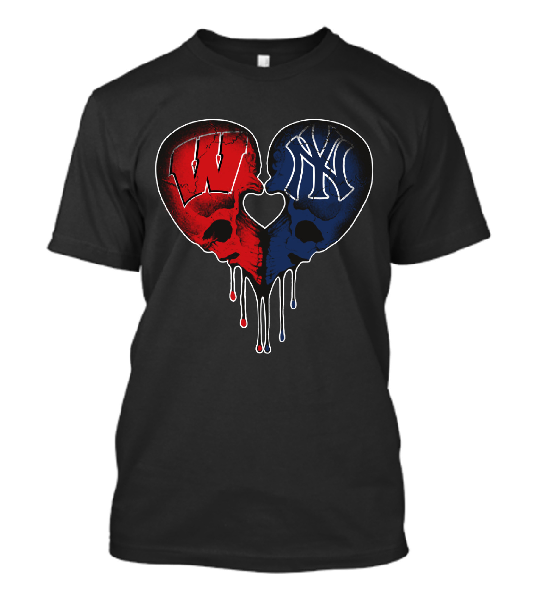 Yankees Wisconsin Badgers Heart Skull Love T-Shirt