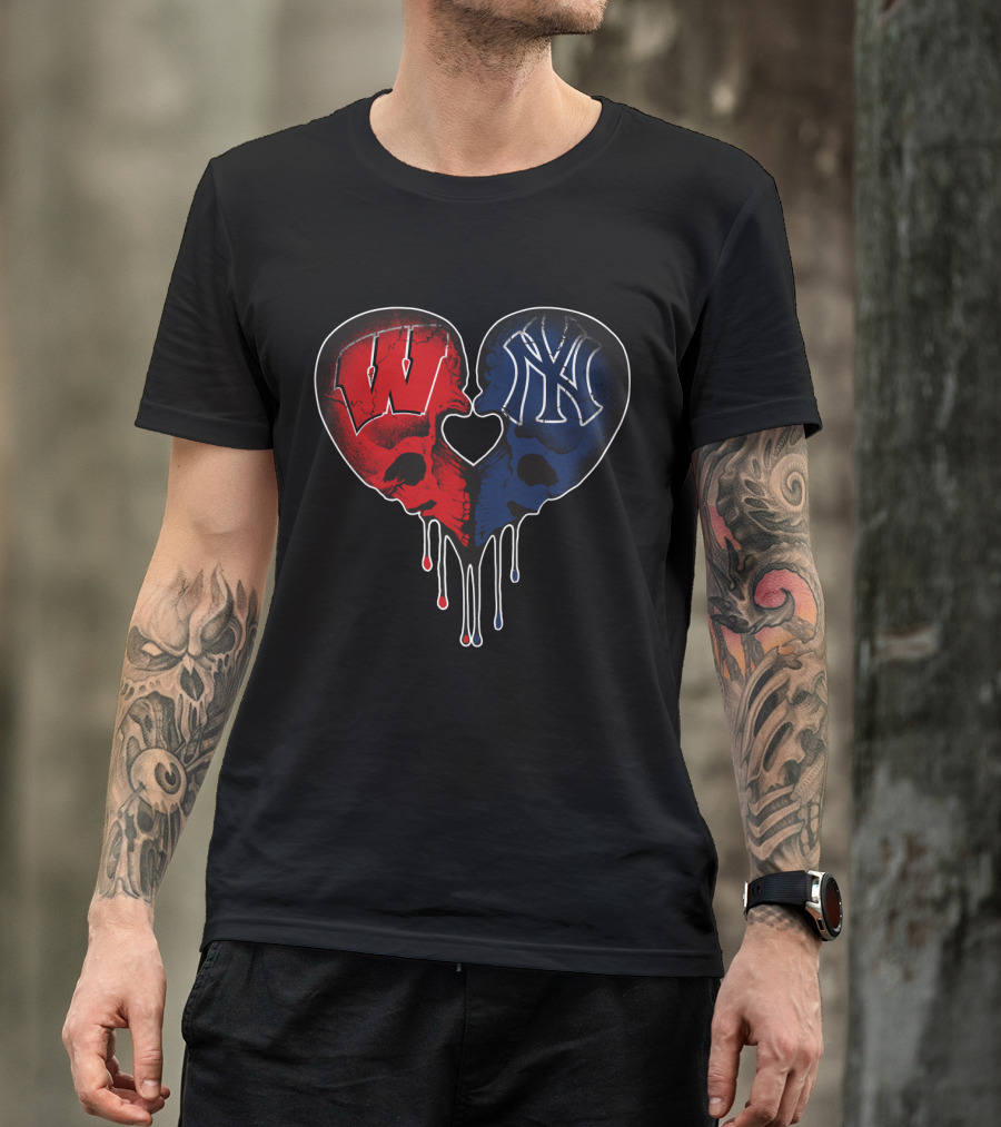 Yankees Wisconsin Badgers Heart Skull Love T-Shirt