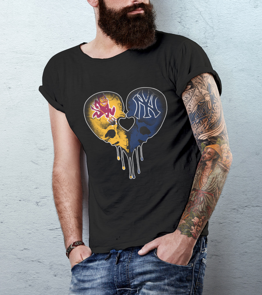 ASU Sun Devils Yankees Dripping Skull Heart T-Shirt