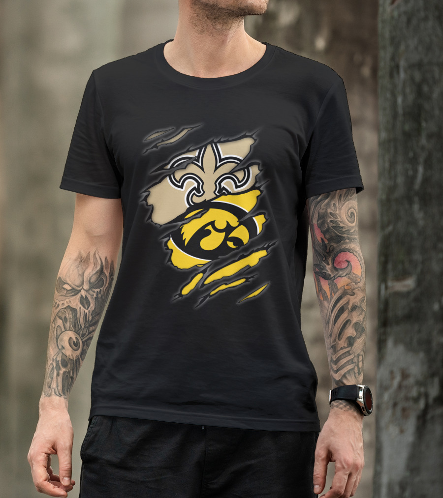 New Orleans Saints Iowa Hawkeyes Logo Mashup T-Shirt