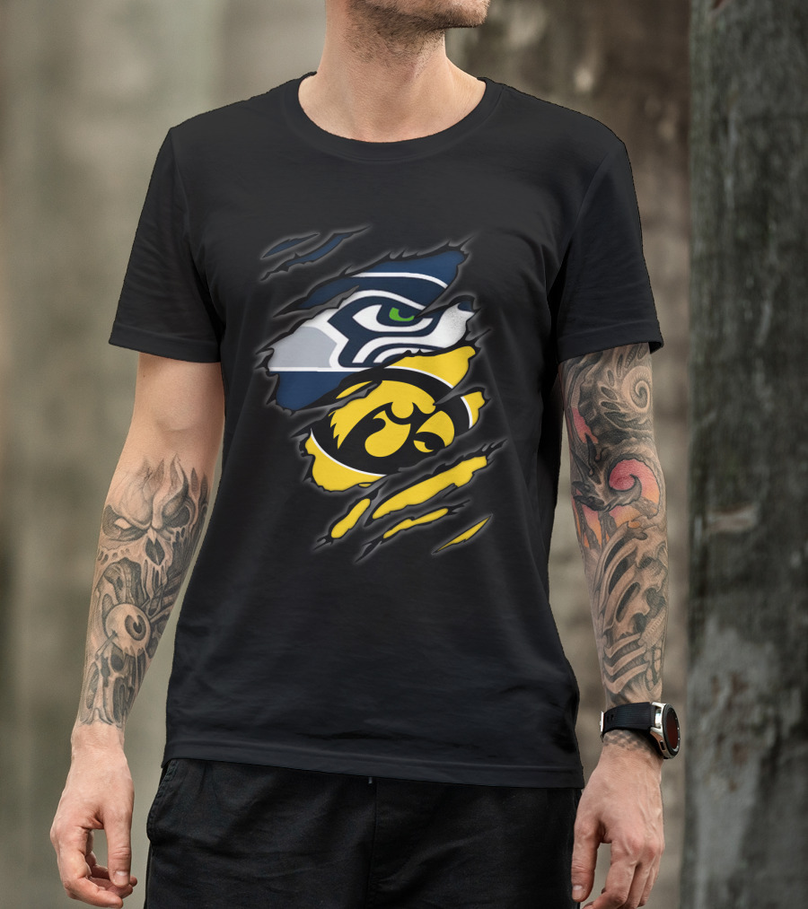 Seahawks Iowa Hawkeyes Logos Fusion T-Shirt