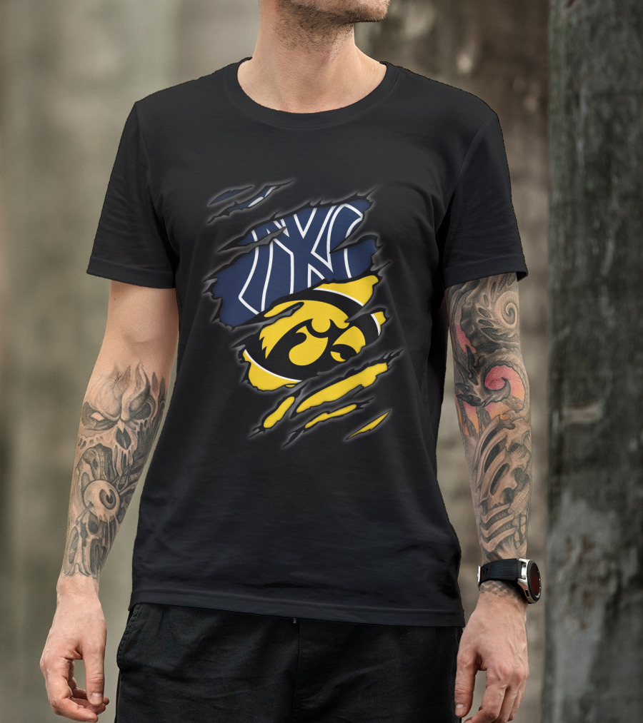 Yankees And Iowa Hawkeyes Combined Logos T-Shirt