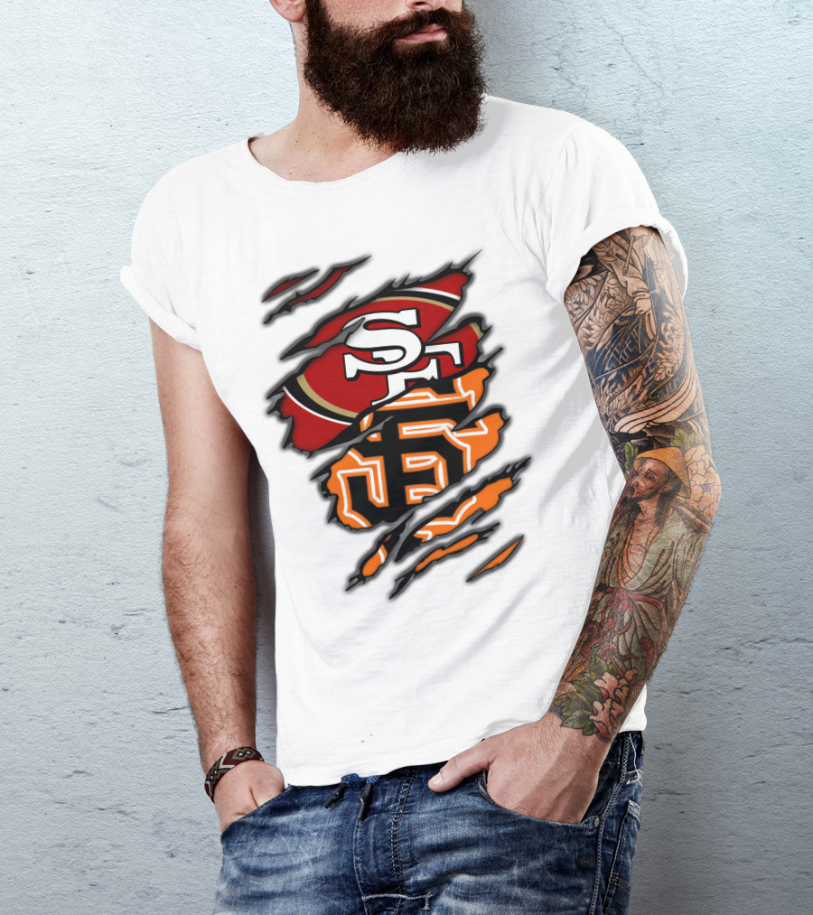 49Ers SF Giants Logos Rip T-Shirt
