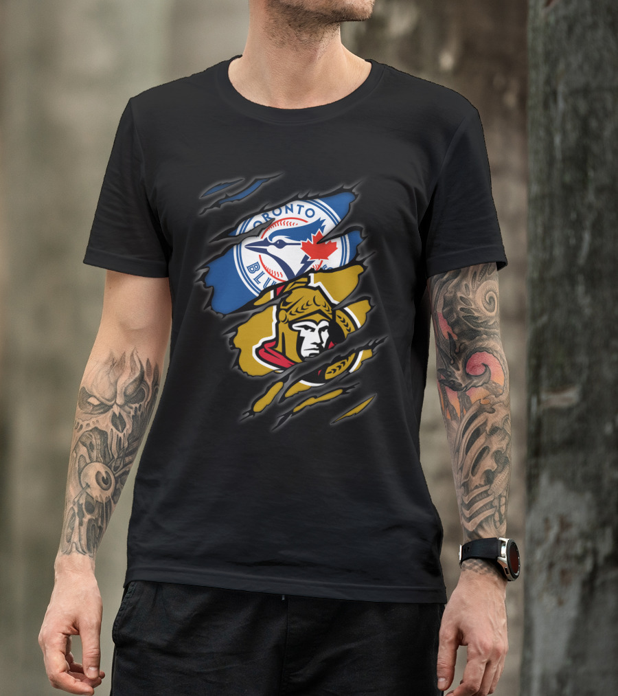 Toronto Blue Jays And Ottawa Senators Logos Torn T-Shirt