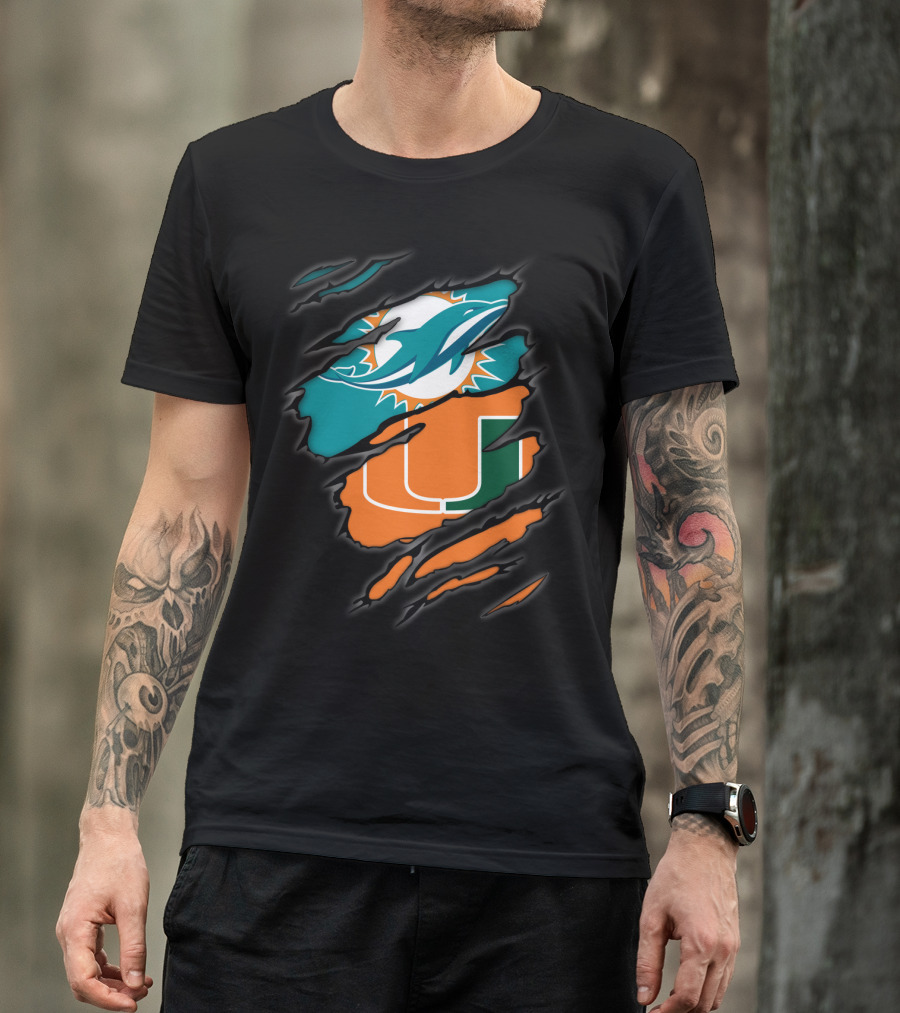 Miami Dolphins Miami Hurricanes Logo Fusion T-Shirt