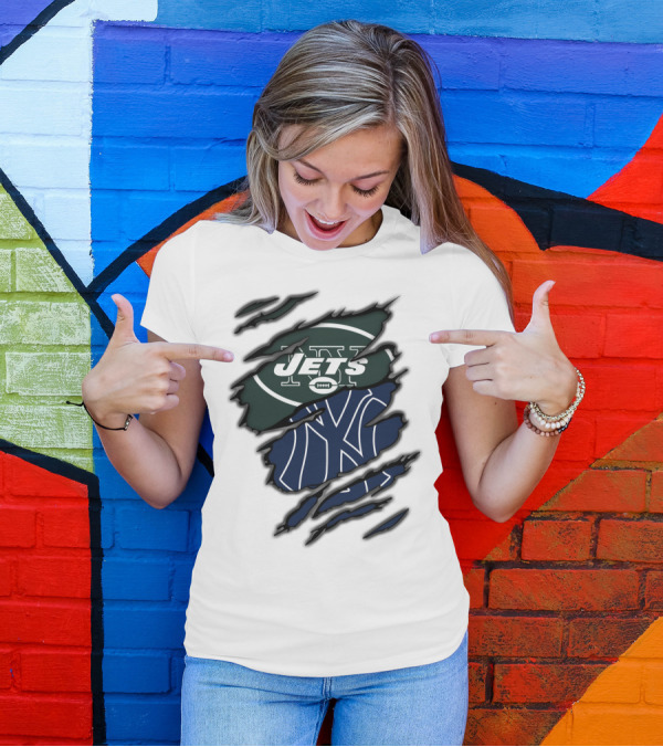 Jets Yankees Logo Torn Ripped T-Shirt