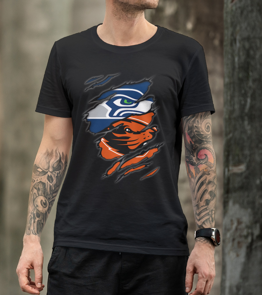 Seahawks Beavers Dual Team Spirit Torn Fusion T-Shirt