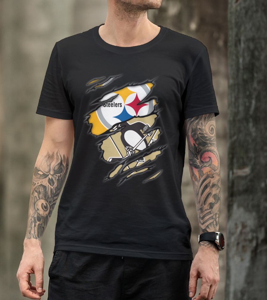 Steelers Penguins Logos Ripped T-Shirt