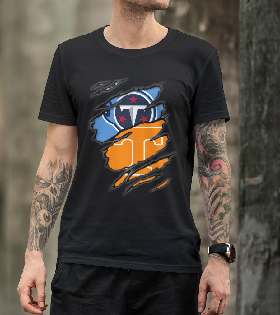 Tennessee Titans Volunteers Ripped Dual Logo Football Team Fan Gear T-Shirt