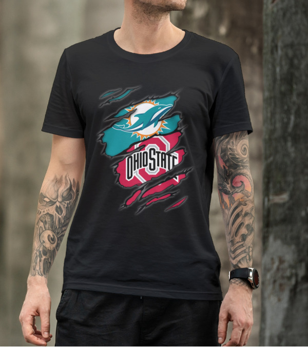 Miami Dolphins Ohio State Buckeyes Football Fan Crossover T-Shirt