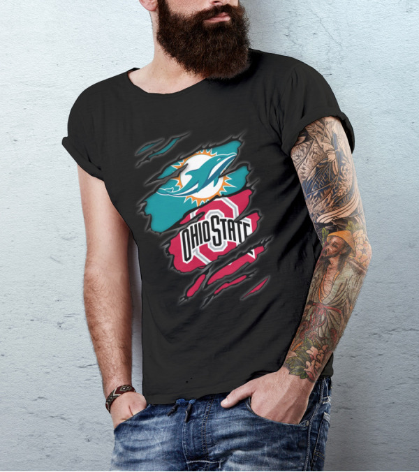 Miami Dolphins Ohio State Buckeyes Football Fan Crossover T-Shirt