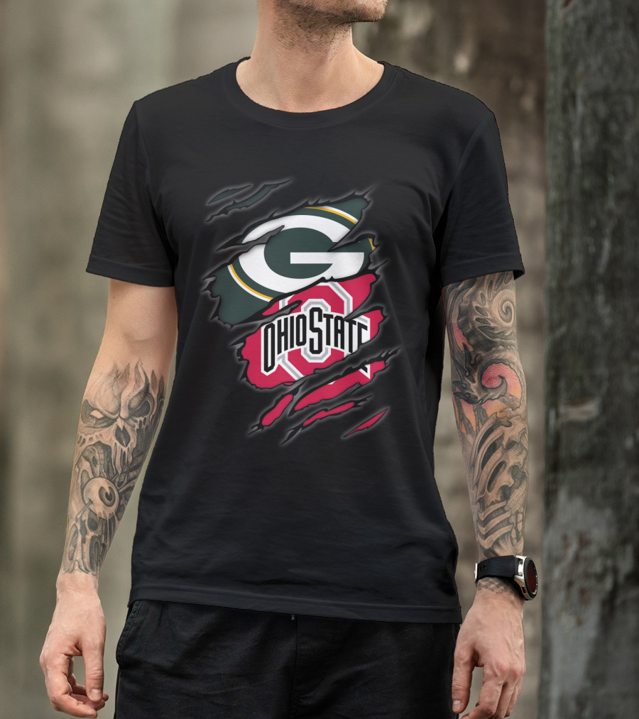 Packers Ohio State Torn Logo Fusion T-Shirt