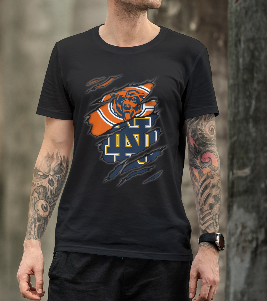 Chicago Bears Notre Dame Fighting Irish Logo Ripped Claw Marks T-Shirt