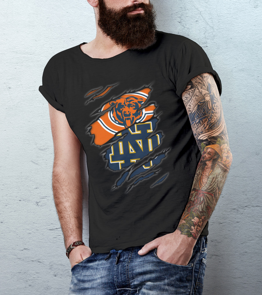 Chicago Bears Notre Dame Fighting Irish Logo Ripped Claw Marks T-Shirt