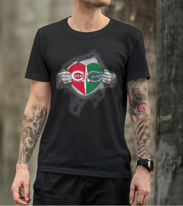 Cincinnati Reds Florida Gators Team Heart Fusion T-Shirt