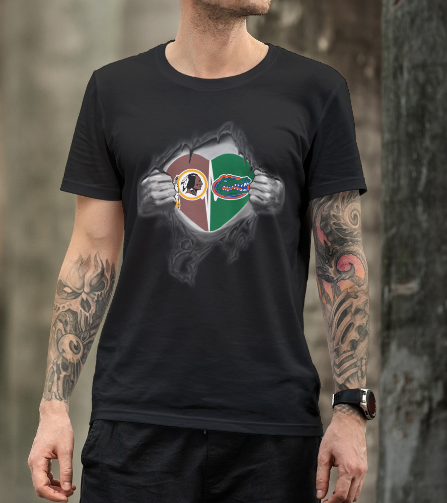 Redskins Gators Heart-Shaped Logo Mashup T-Shirt