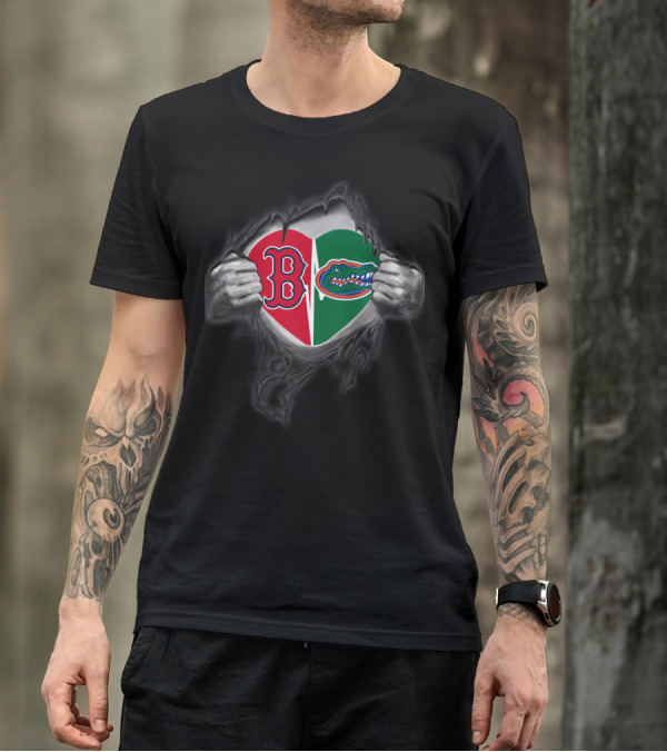 Redsoxs Gators Heart Split Tattoo T-Shirt