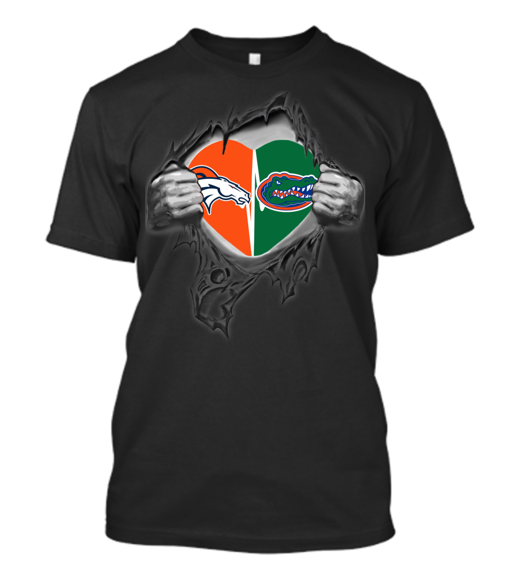 Denver Broncos Florida Gators Heart Logo Combination T-Shirt