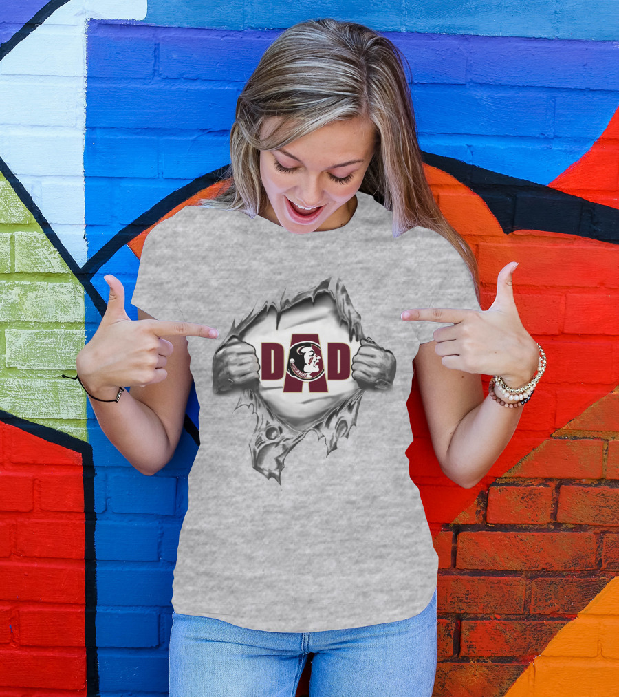 Seminoles Dad FSU Logo Tearing Fabric T-Shirt