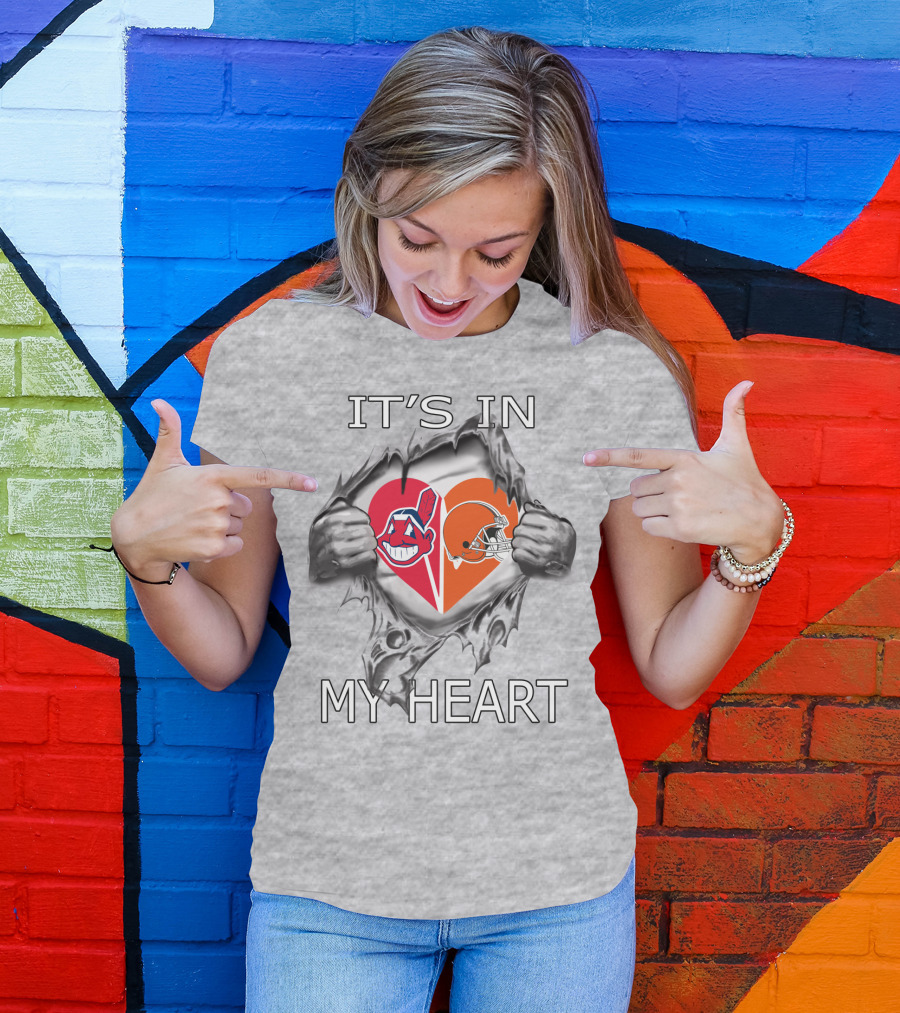 It's In My Heart Browns Indians Heart And Helmet T-Shirt