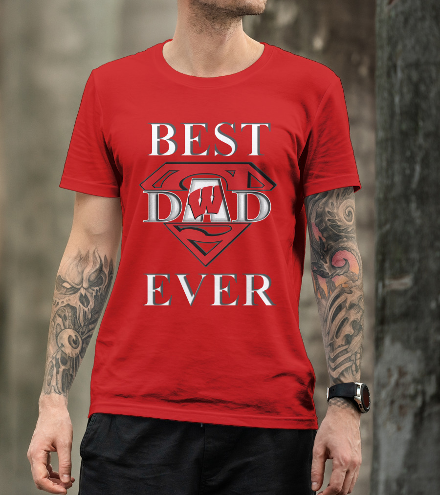 Best Dad Ever Wisconsin Badgers Super Dad Shield T-Shirt