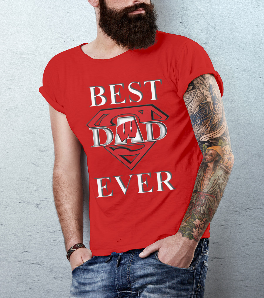 Best Dad Ever Wisconsin Badgers Super Dad Shield T-Shirt