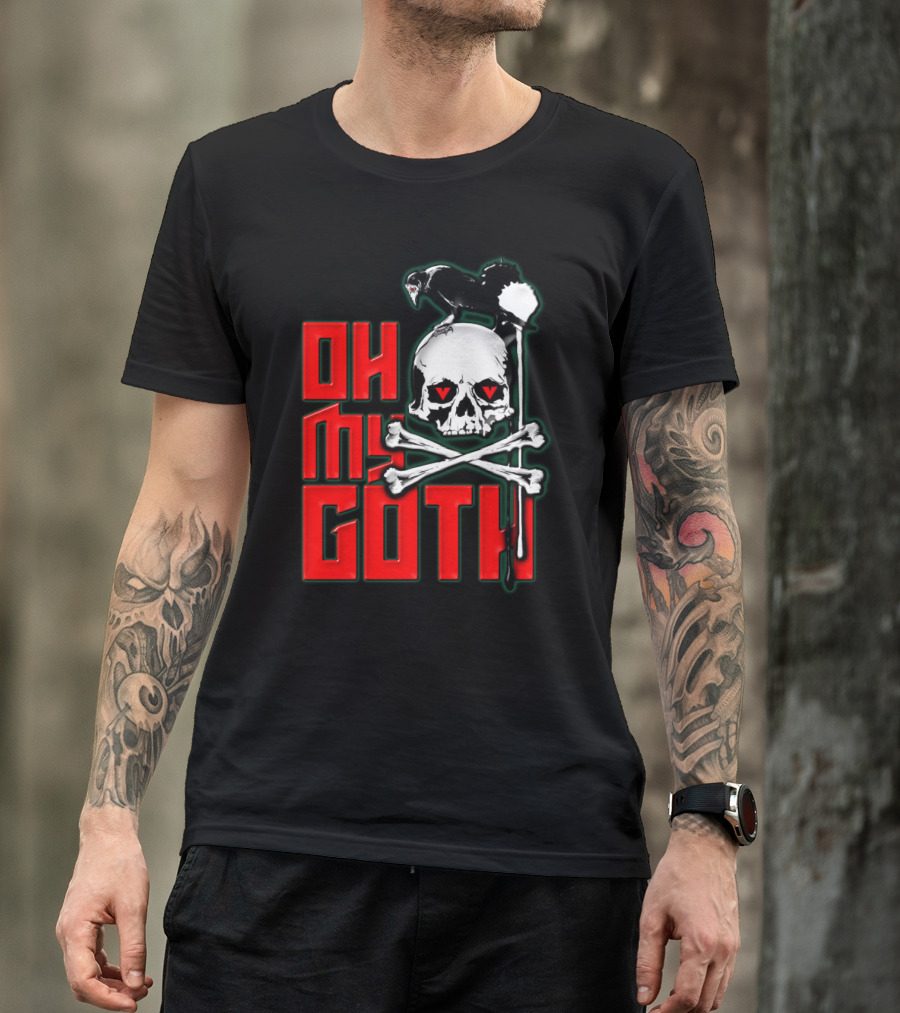 Oh My Goth Skull With Raven And Crossbones Halloween T-Shirt