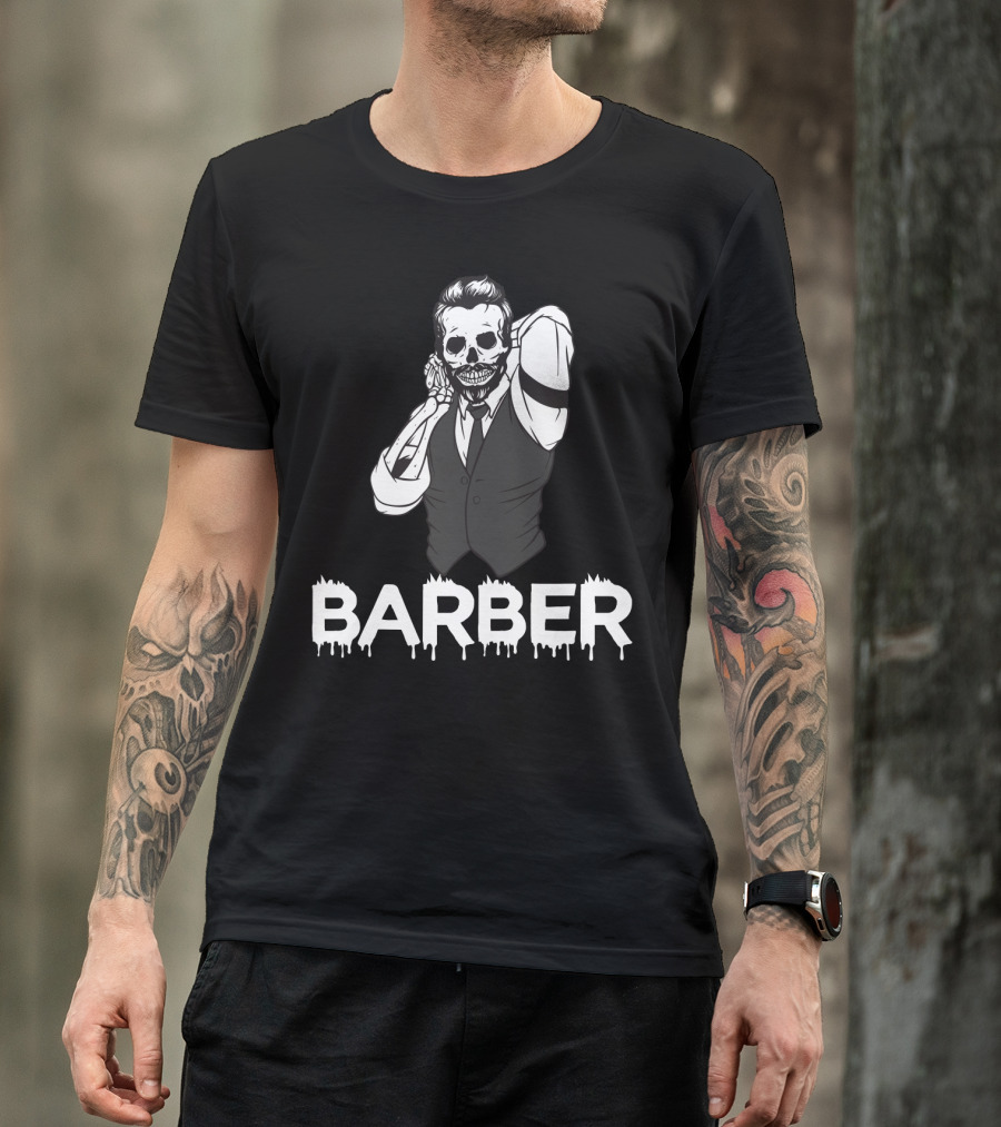 Halloween Barber Skeleton Hairstylist T-Shirt