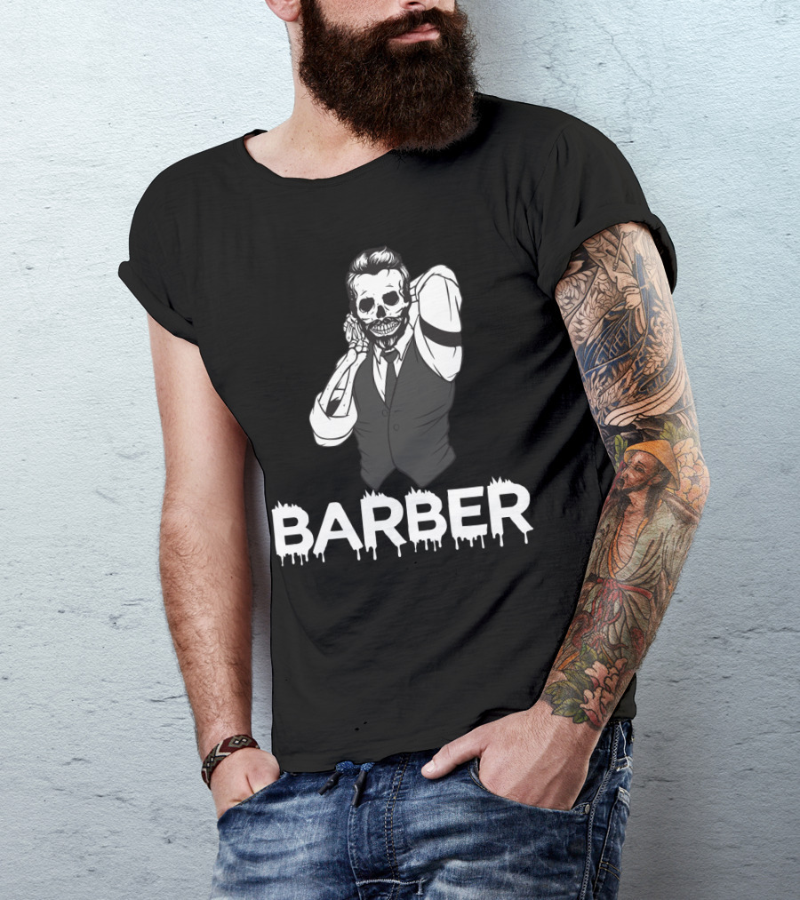Halloween Barber Skeleton Hairstylist T-Shirt