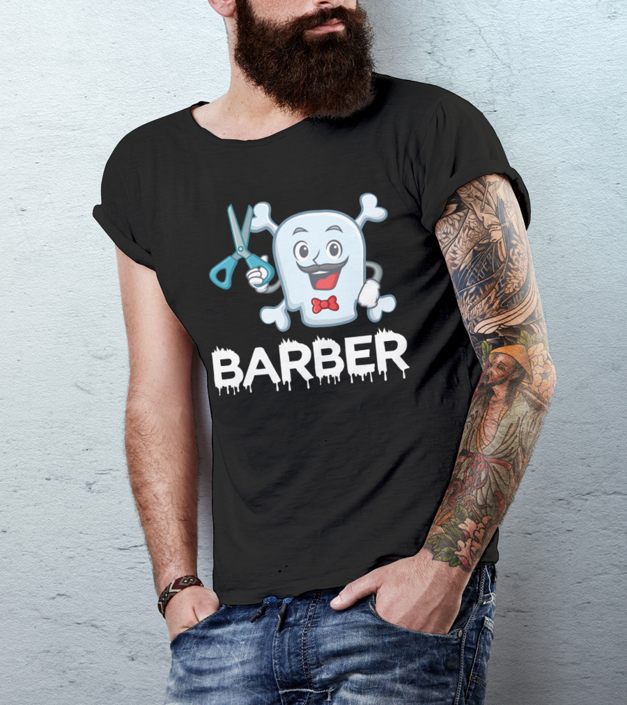 Barber Halloween Ghost With Scissors And Bow Tie T-Shirt