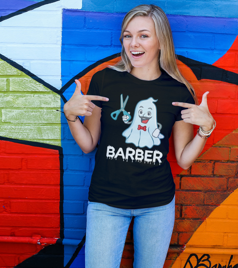Halloween Ghost Barber Hairstylist Scissors Spirited T-Shirt