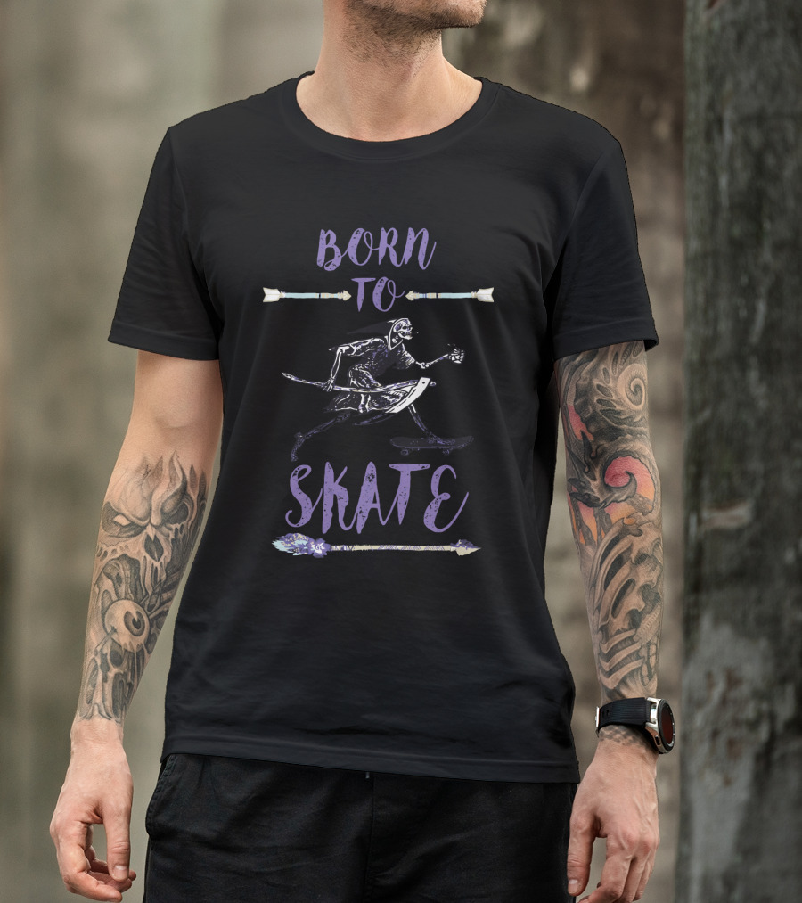 Born To Skate Halloween Skateboard Skeleton T-Shirt