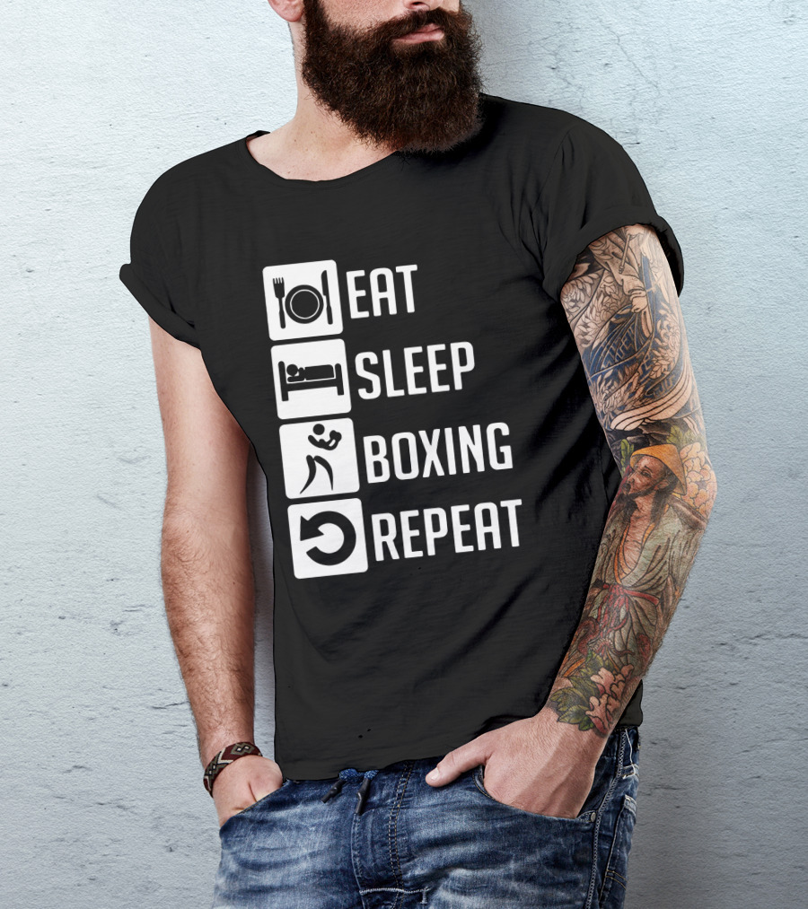 EAT SLEEP BOXING REPEAT Lifestyle Routine Iconic Symbols T-Shirt