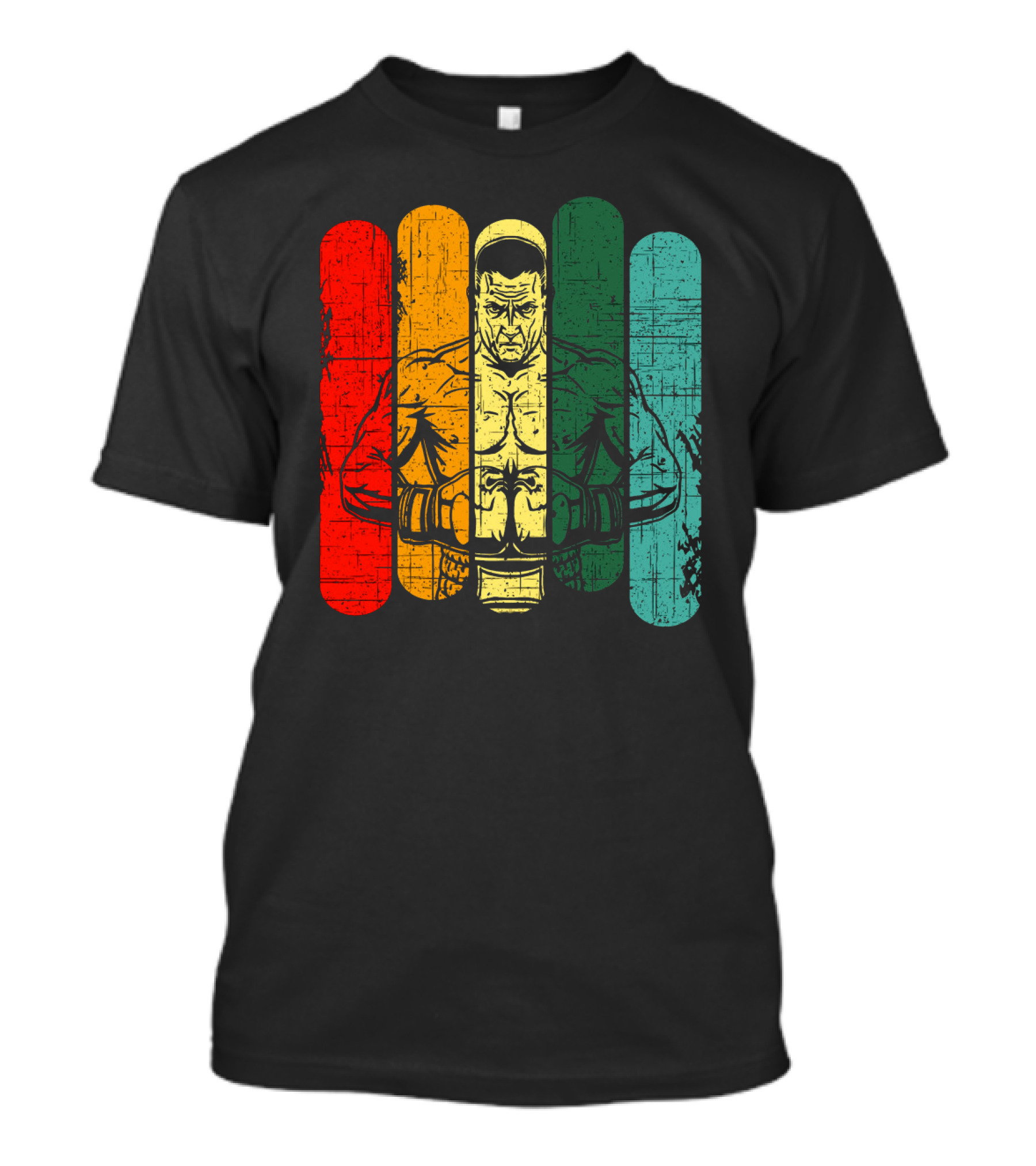 Retro Boxing Champion With Bold Multicolor Stripes T-Shirt