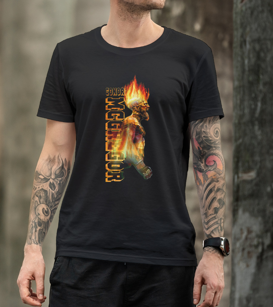 Conor McGregor Fiery Profile MMA Icon With Burning Flame Hair T-Shirt