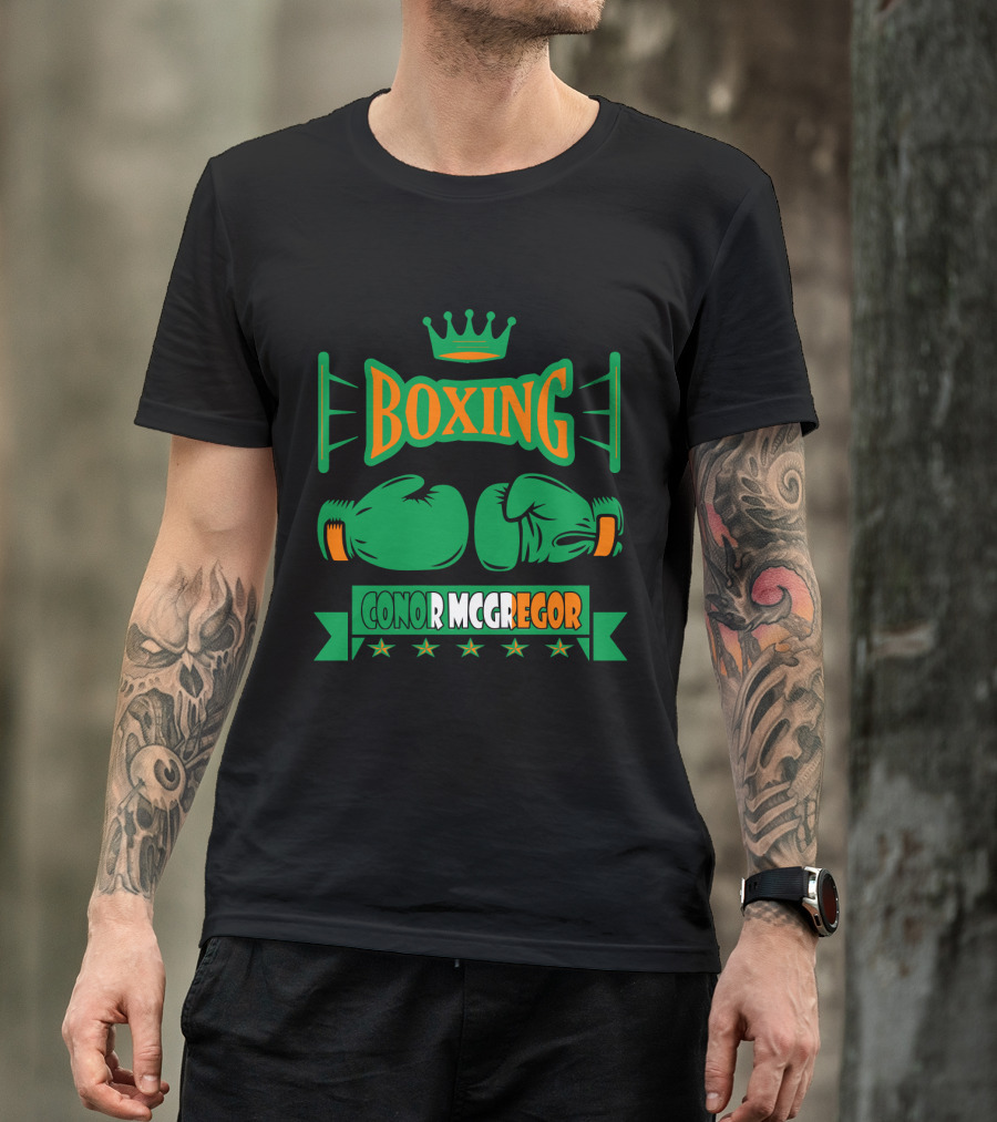 Boxing Conor Mcgregor Green Gloves Crown Stars T-Shirt