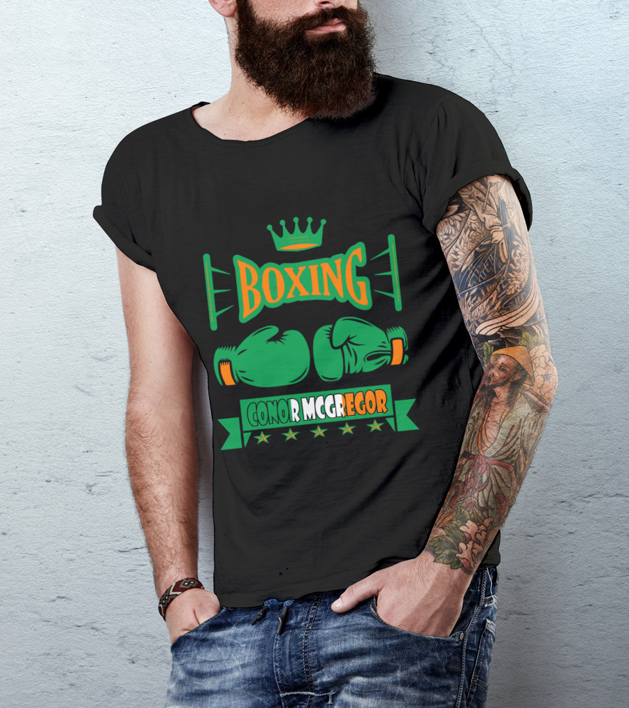 Boxing Conor Mcgregor Green Gloves Crown Stars T-Shirt
