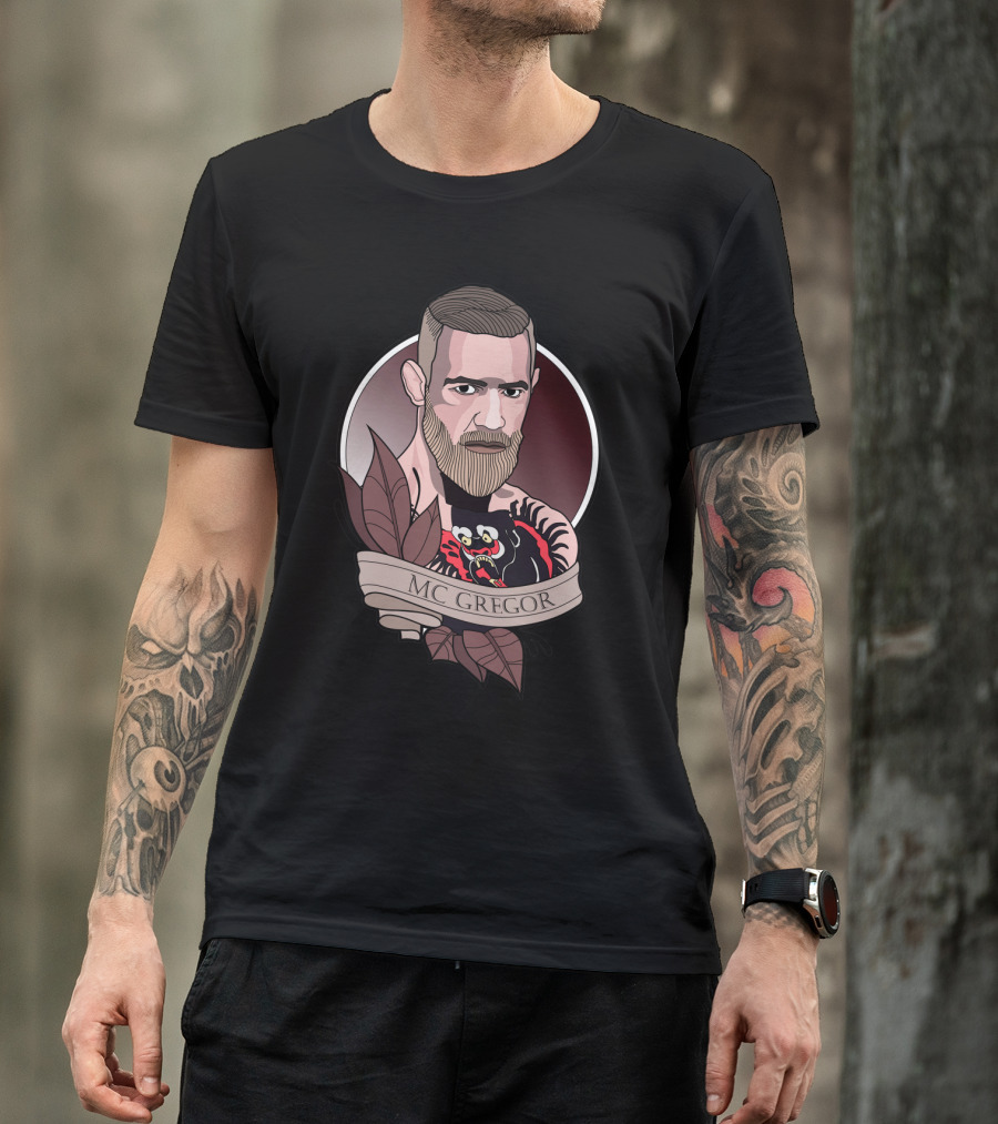 Conor Mcgregor Tattoo Illustration With Banner T-Shirt