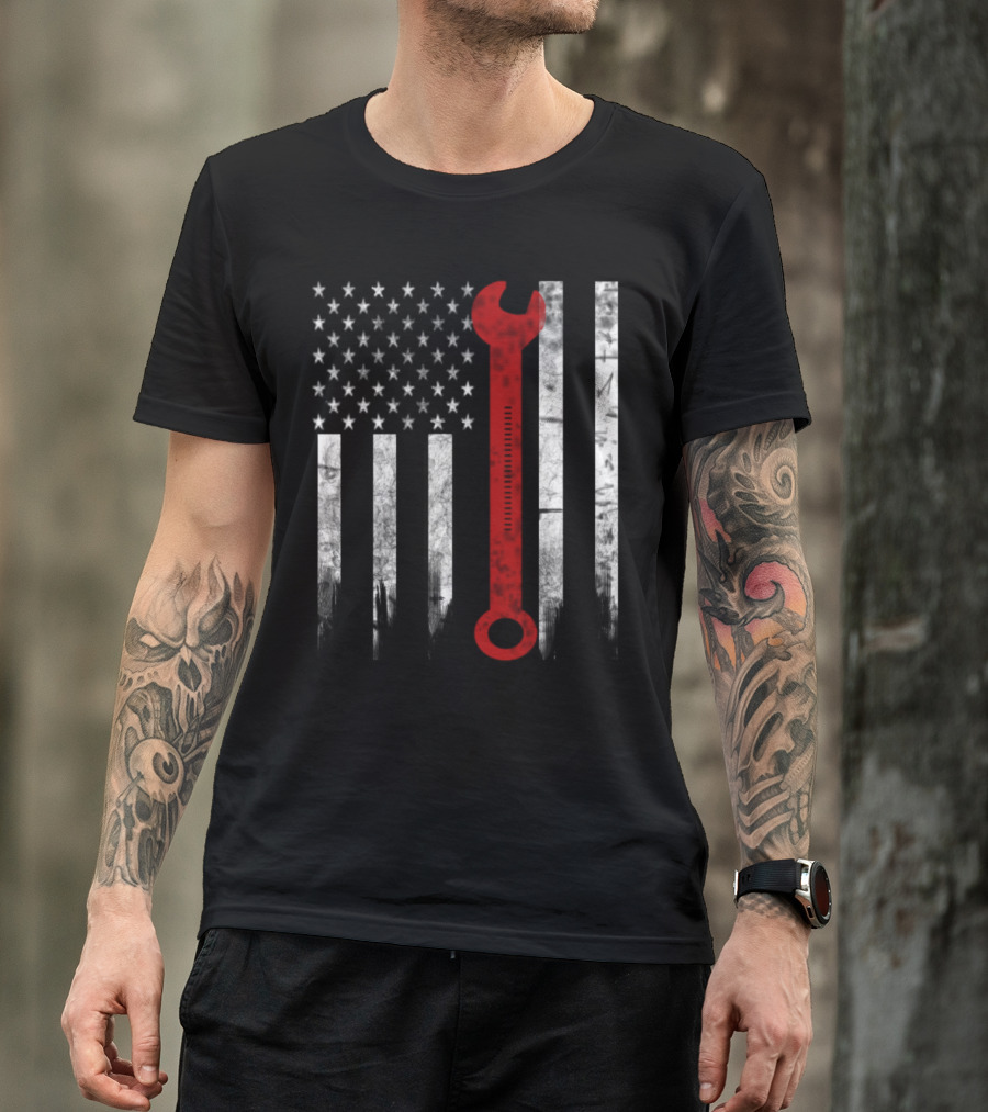 American Flag Wrench Engineer T-Shirt